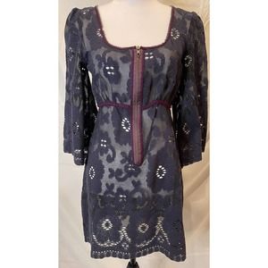 Free People womens Lace Boho Dress Cover Up Size Small zipper blue beach flare